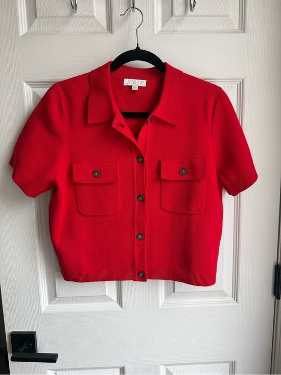 J. Crew Tops - J. Crew Vibrant Red Short Sleeve Button down sweater